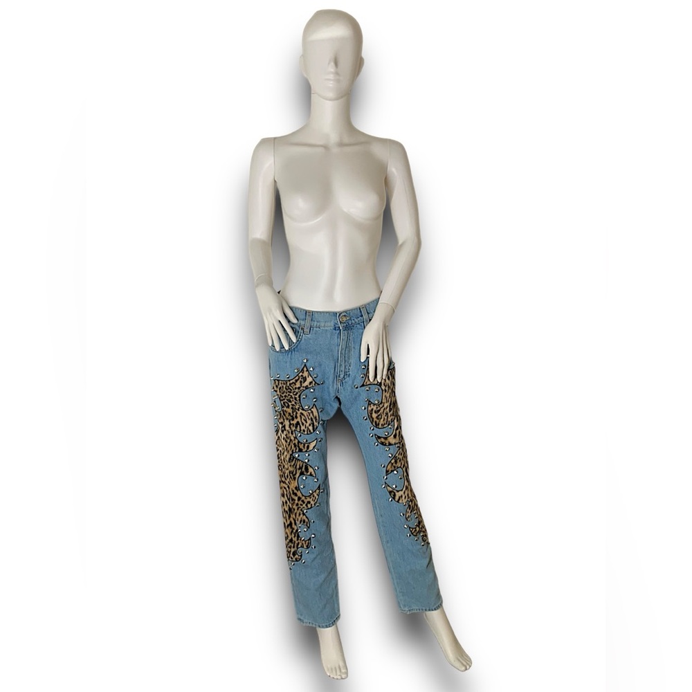 MOSCHINO COUTURE RESORT COLLECTION 2018 BLUE/LEOPARD LACE DETAIL DENIM